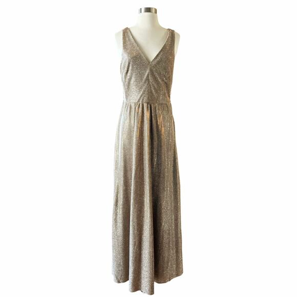 ADDISON EVENING Gold Gown Glitter Metallic Dress Sleeveless V-Neck Formal 8 NWT - Picture 2 of 15